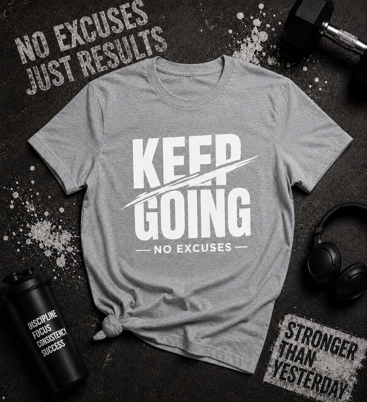Keep Going No Excuses Motivational Vinyl T-Shirt