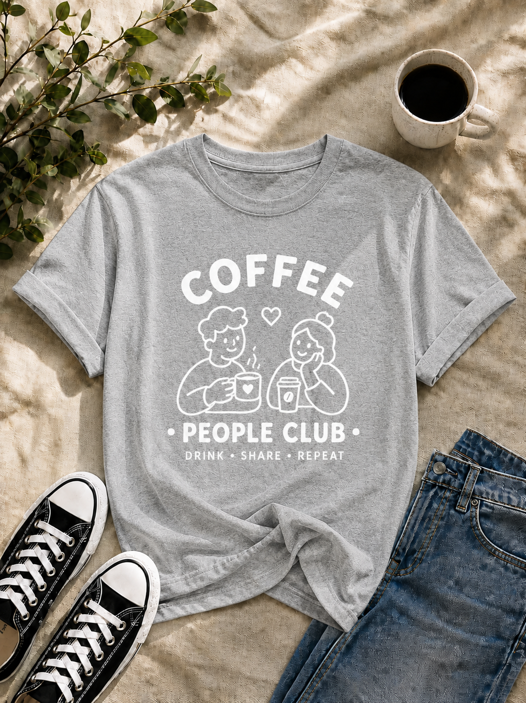 Coffee People Club Vinyl T-Shirt – Cute Coffee Lover Café Tee