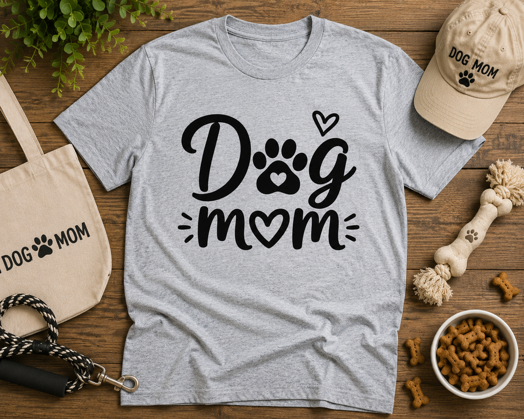Dog Mom Vinyl T-Shirt | Cute Paw Print Dog Lover Tee | Pet Mom Gift Shirt