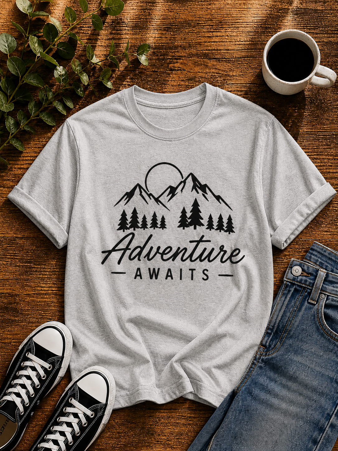Adventure Awaits Mountain Nature Vinyl T-Shirt for Outdoor Lovers