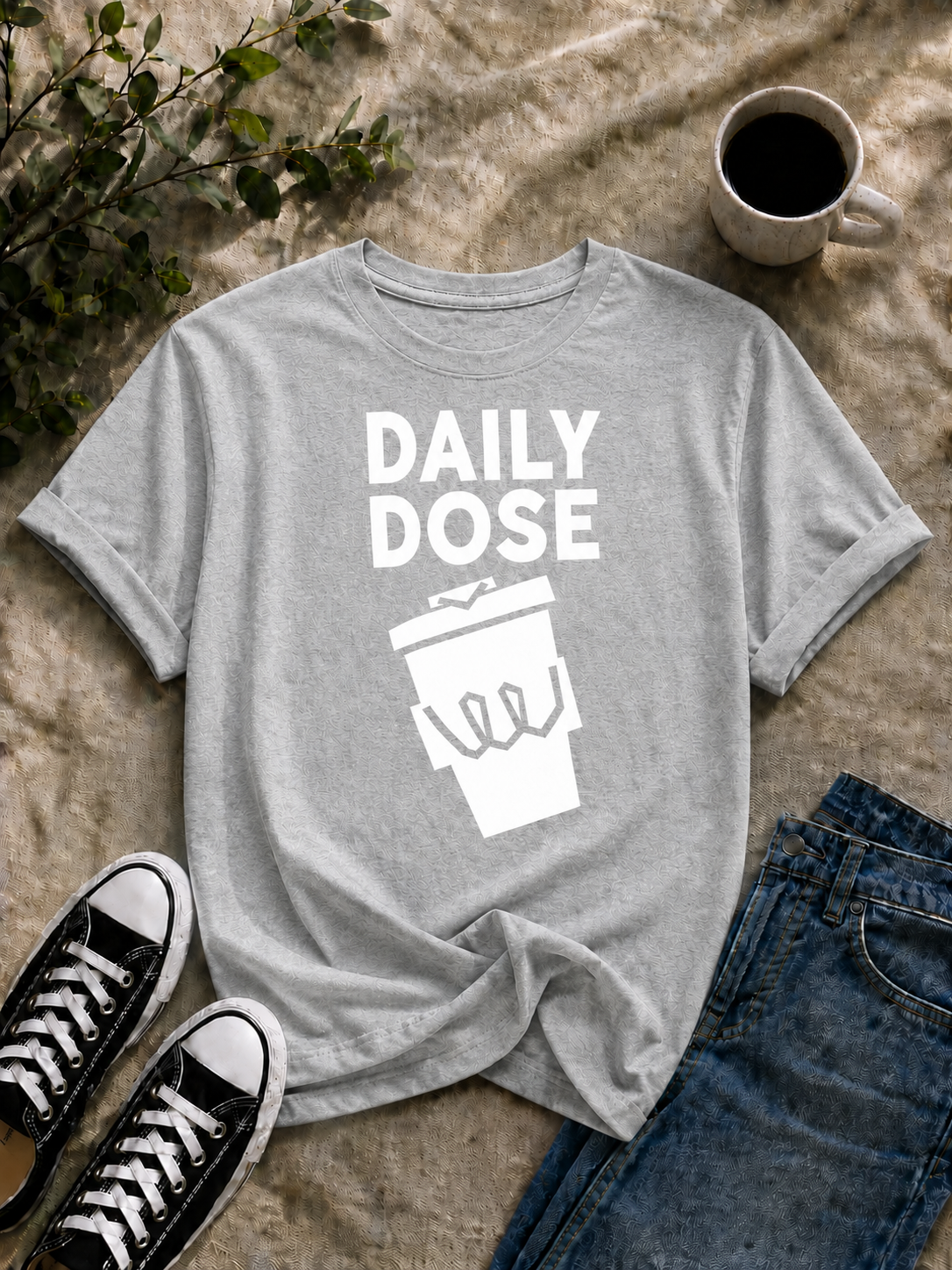 Daily Dose Coffee Vinyl T-Shirt – Minimalist Coffee Lover Streetwear Tee