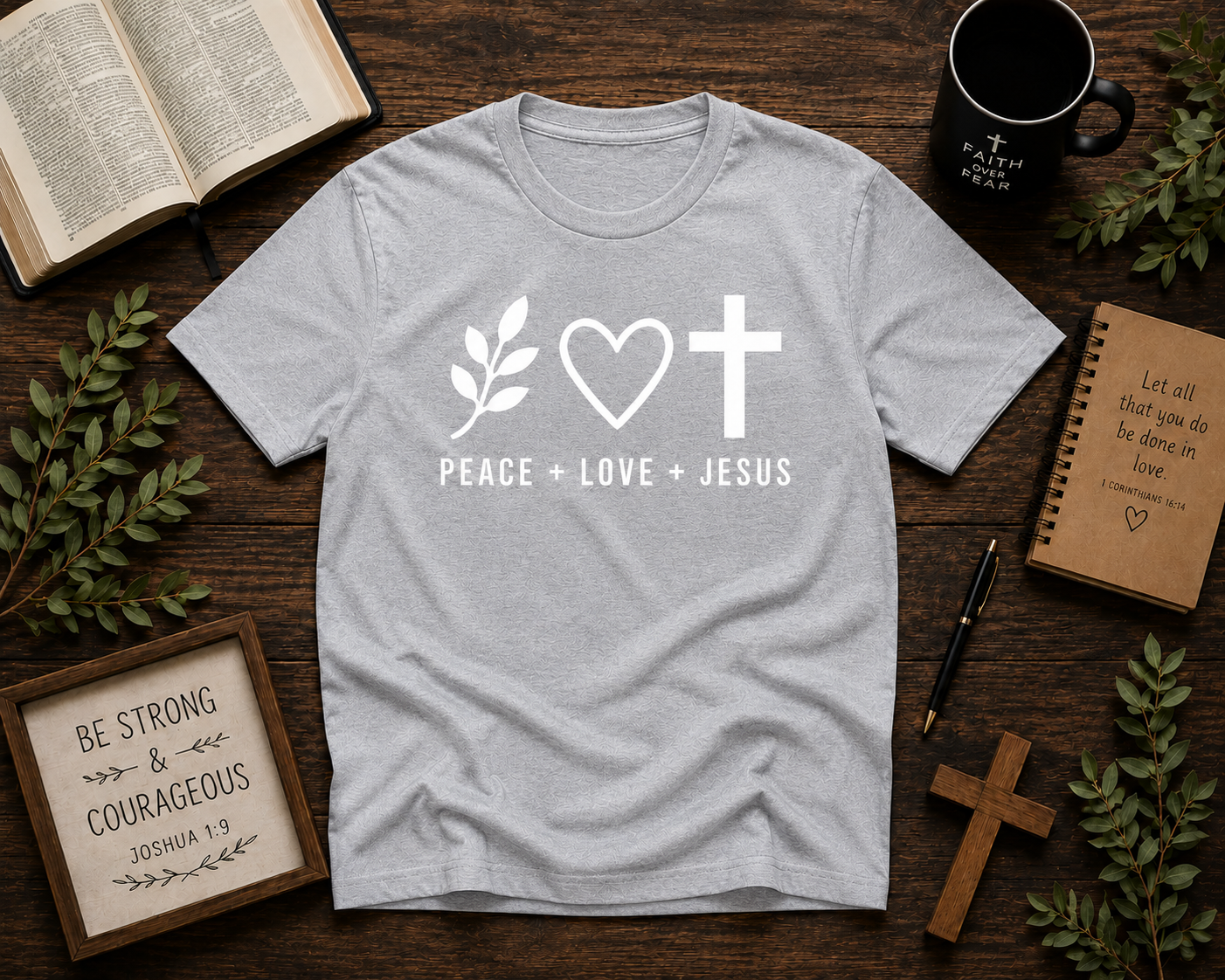 Peace Love Jesus Christian Faith Vinyl T-Shirt