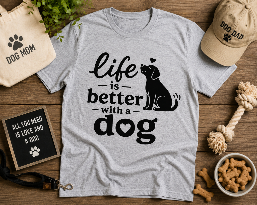 Life Is Better With a Dog T-Shirt | Dog Lover Vinyl Tee | Pet Owner Gift Shirt