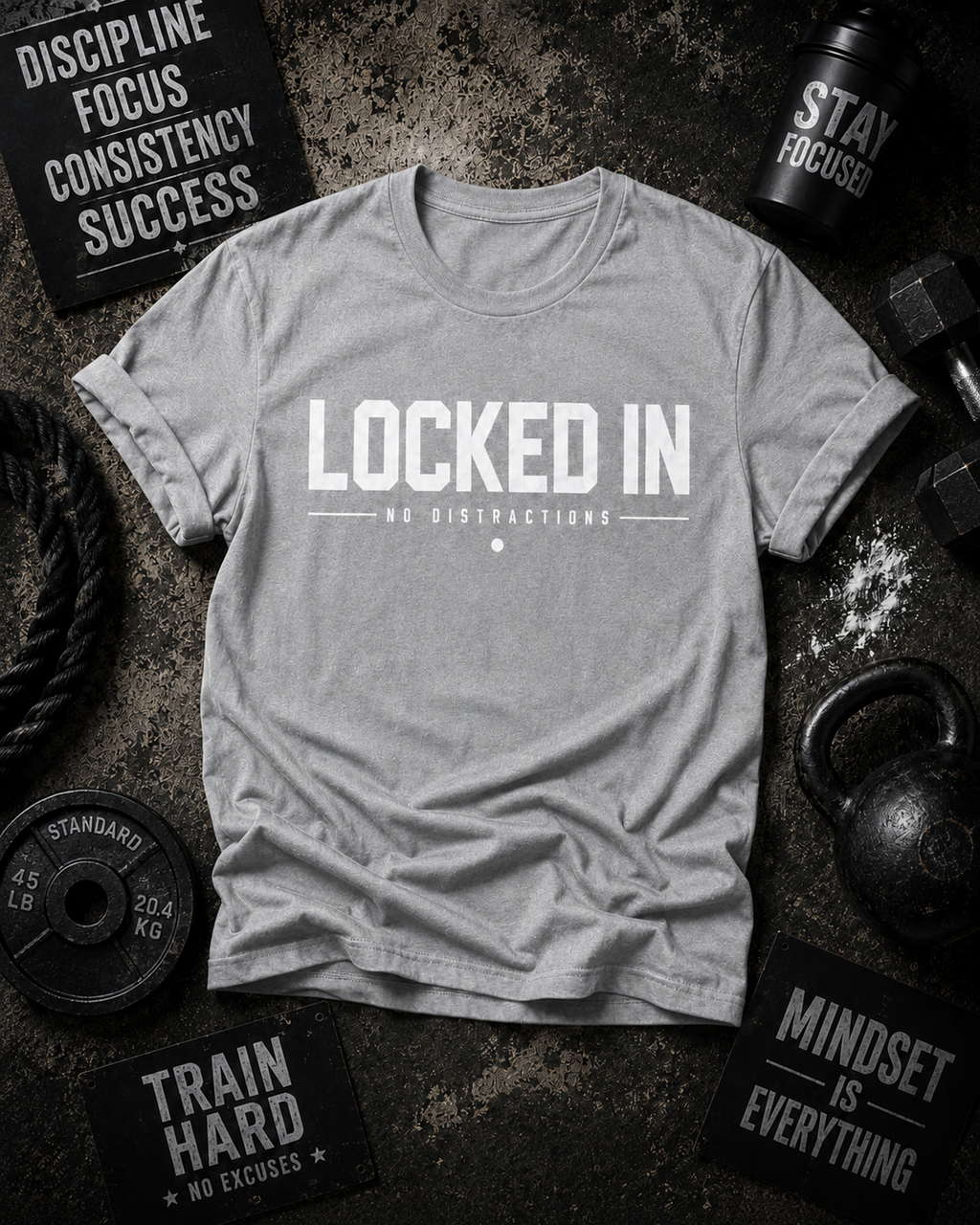 Locked In No Distractions Motivational Gym T-Shirt