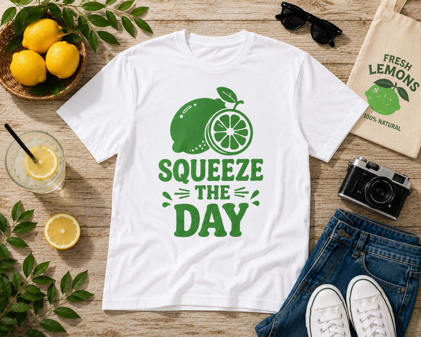 Squeeze The Day Lemon Vinyl T-Shirt | Funny Summer Citrus Tee