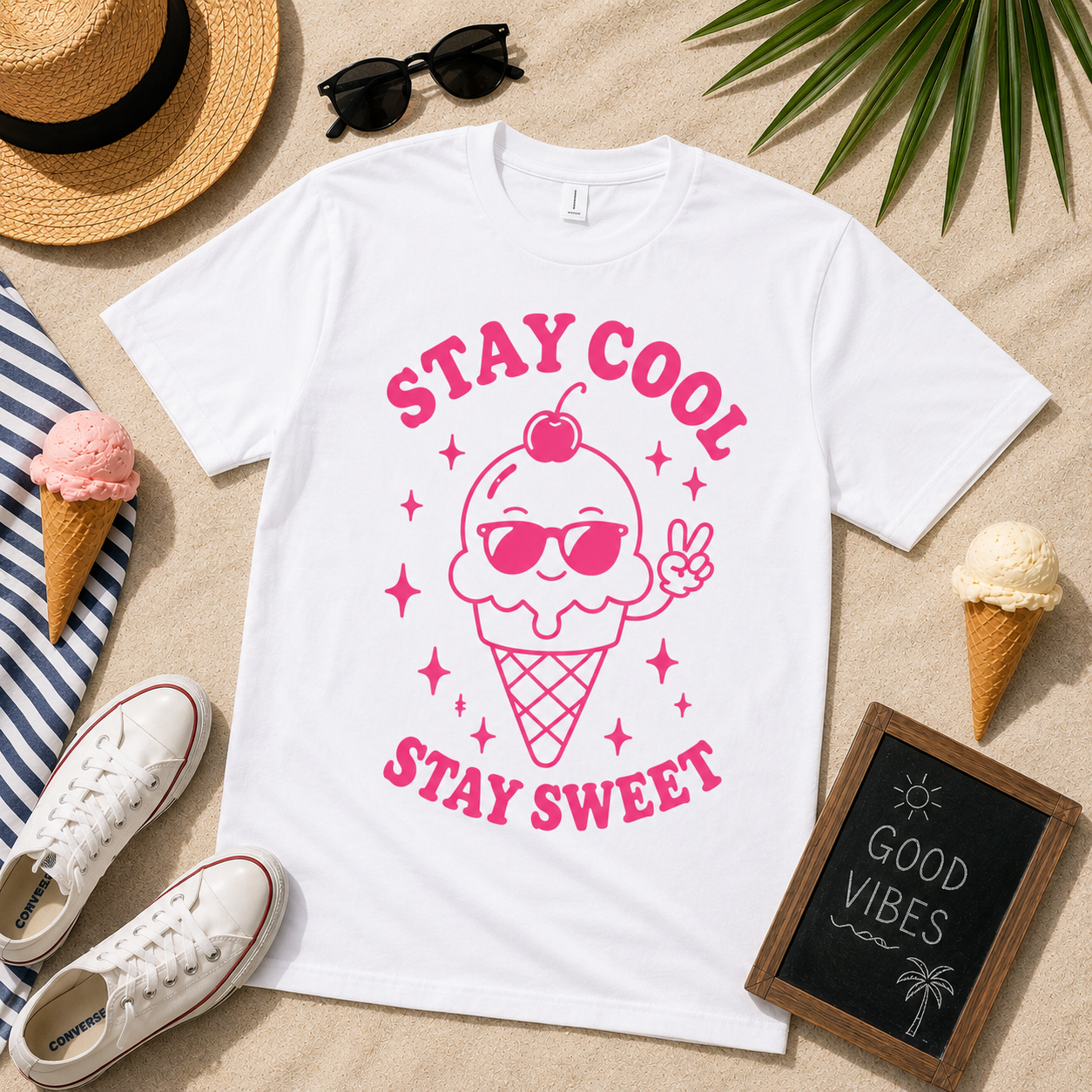 Stay Cool Stay Sweet Ice Cream Vinyl Tee | Cute Summer Aesthetic Shirt
