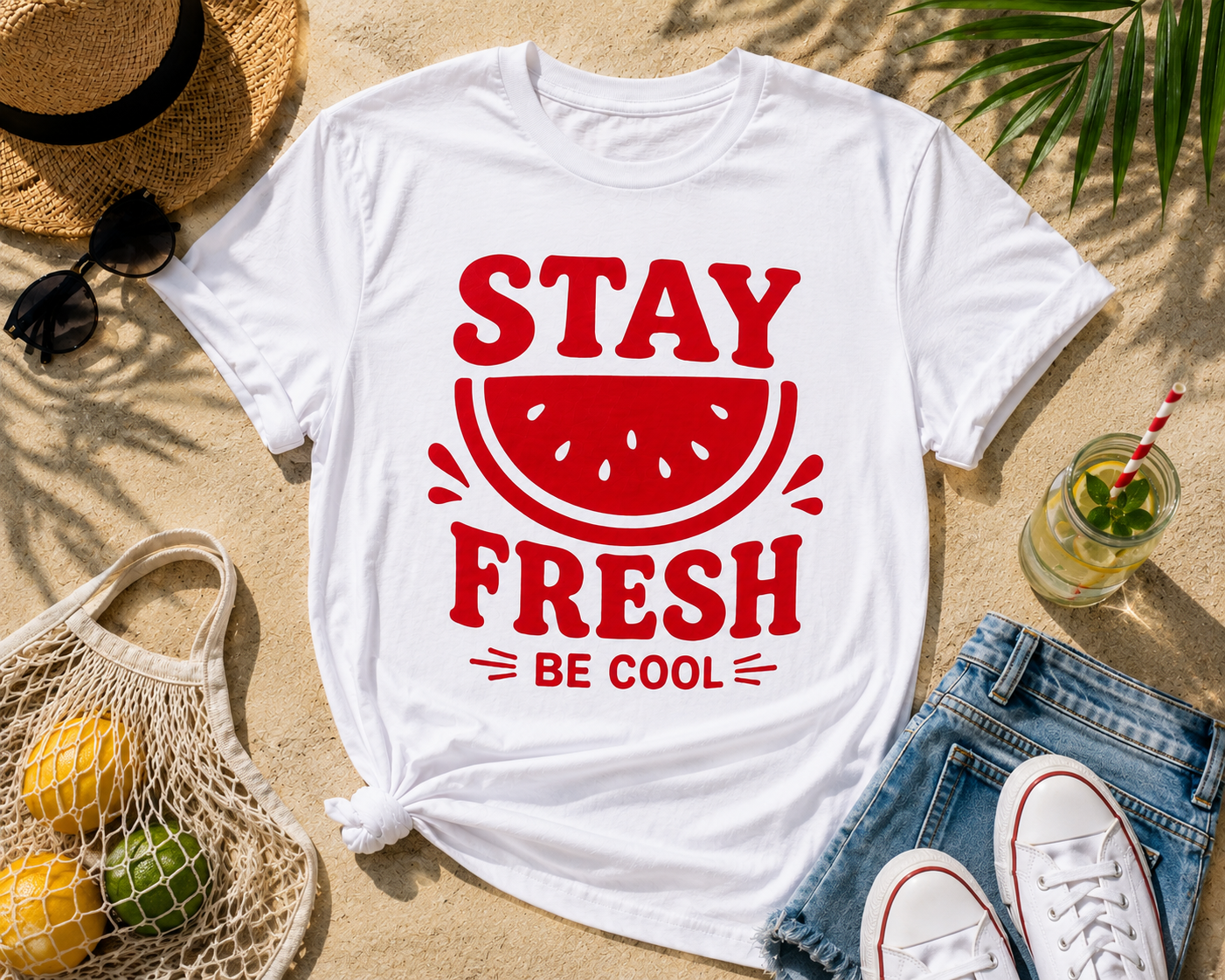 Stay Fresh Be Cool Watermelon Vinyl T-Shirt | Cute Summer Fruit Tee