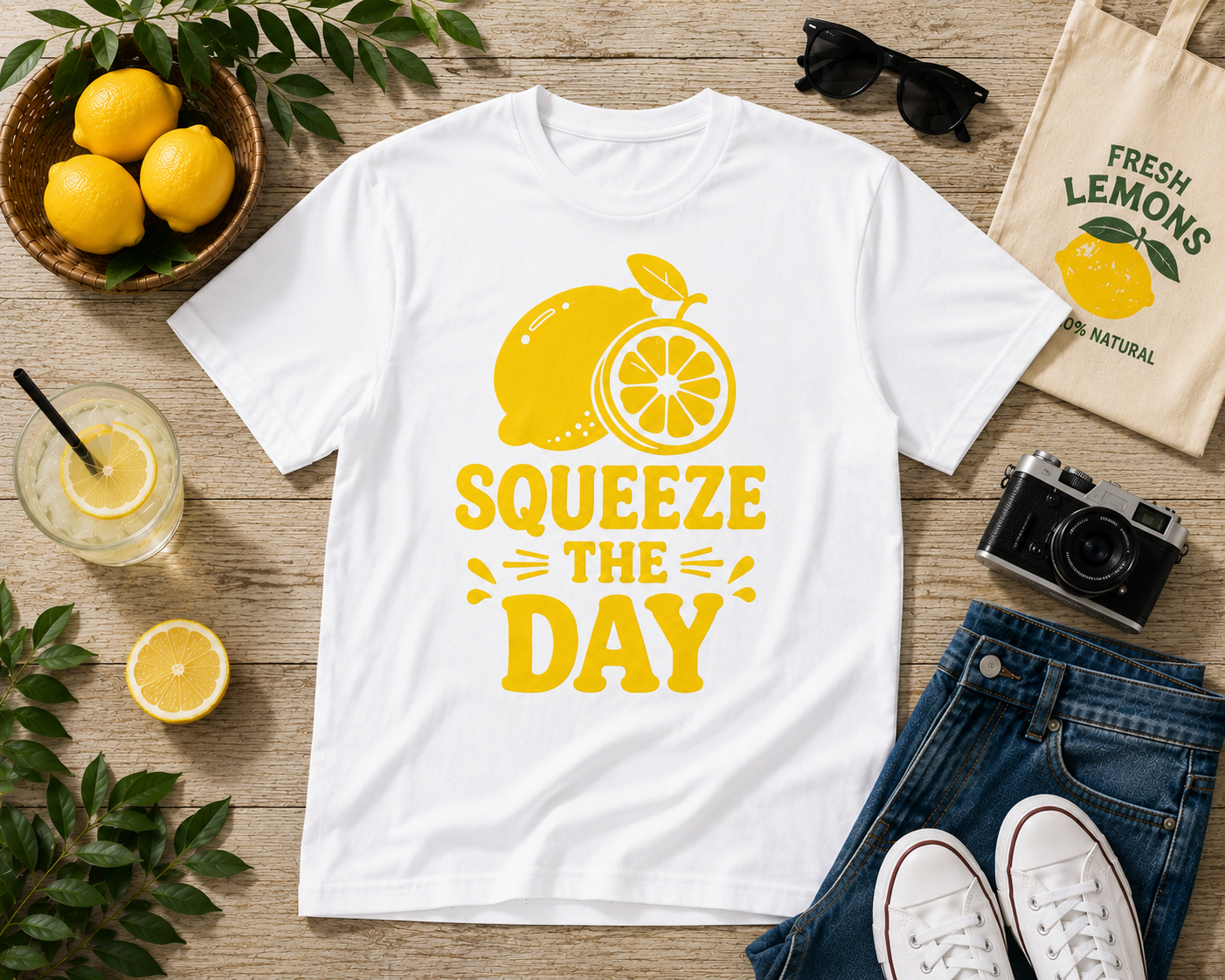 Squeeze The Day Lemon Vinyl T-Shirt | Funny Summer Citrus Tee