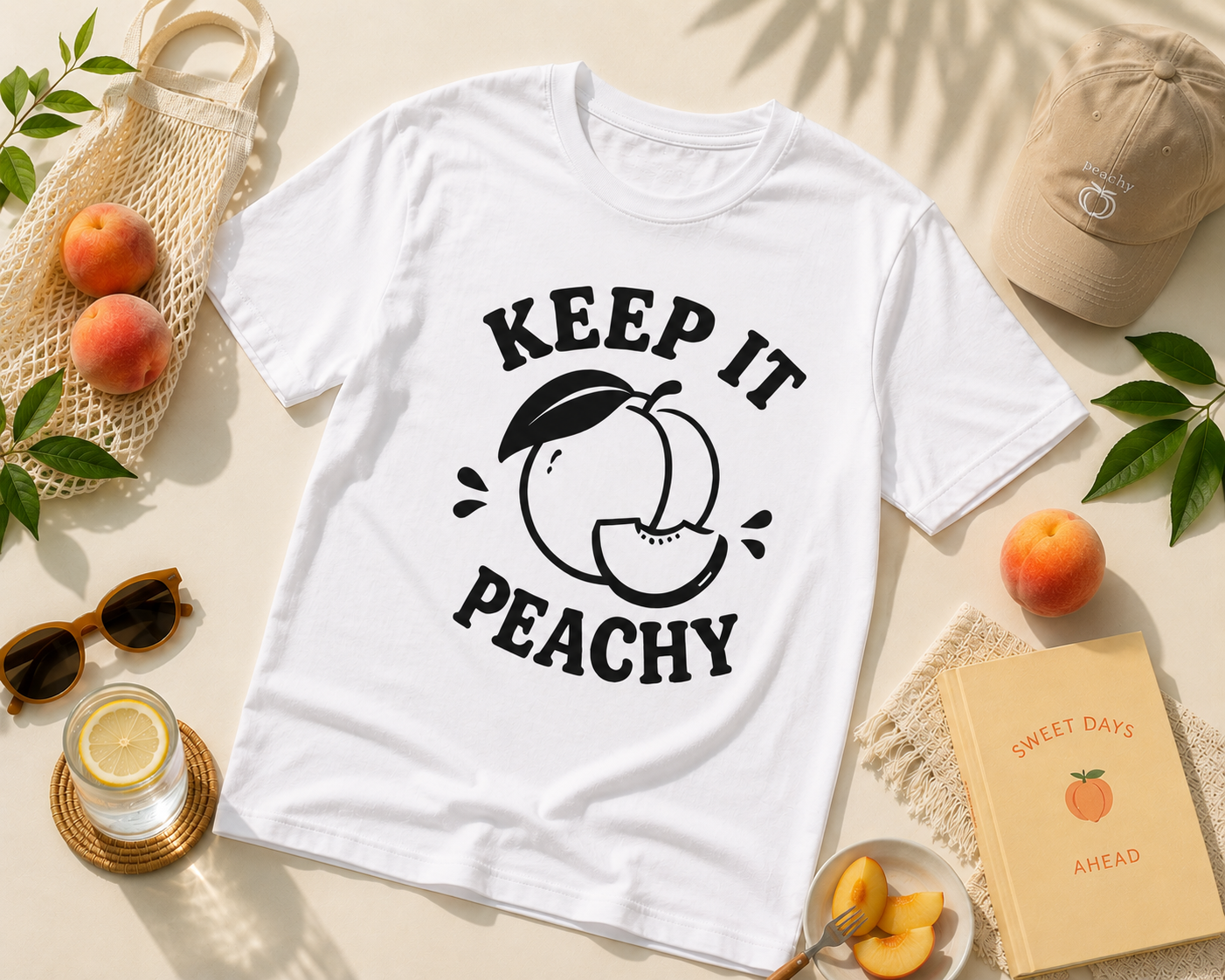 Keep It Peachy Vinyl T-Shirt | Cute Retro Peach Summer Tee