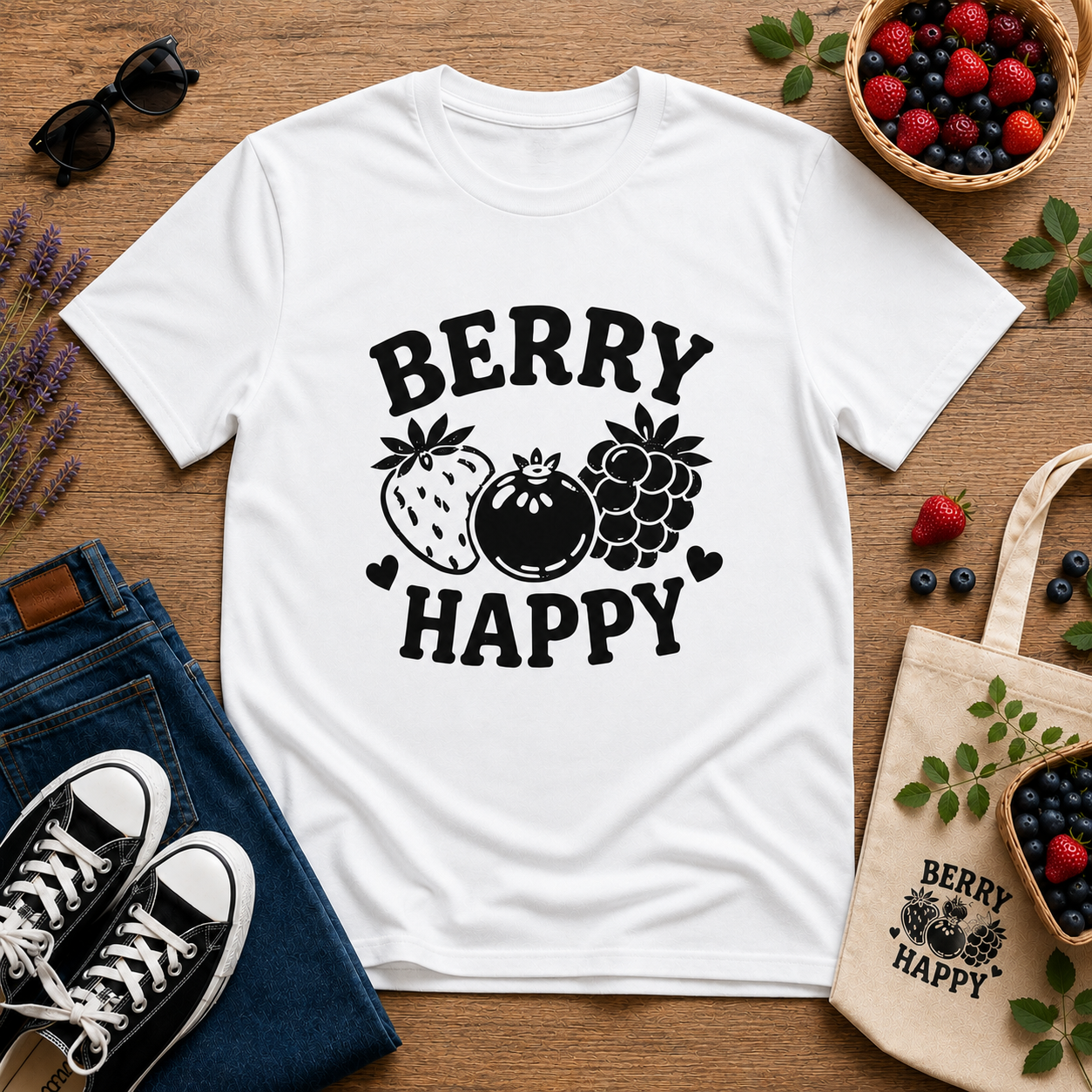 Berry Happy Vinyl T-Shirt | Cute Retro Fruit Aesthetic Tee