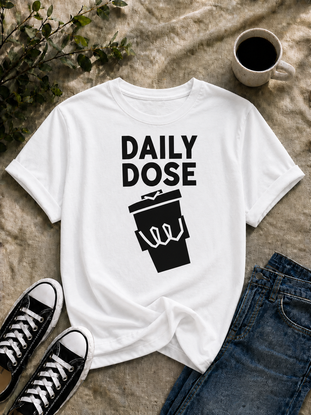 Daily Dose Coffee Vinyl T-Shirt – Minimalist Coffee Lover Streetwear Tee
