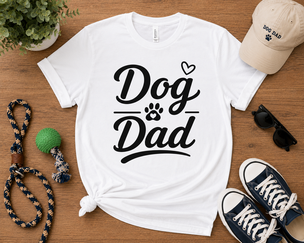 Dog Dad T-Shirt | Dog Lover Vinyl Tee | Paw Print Pet Dad Gift Shirt