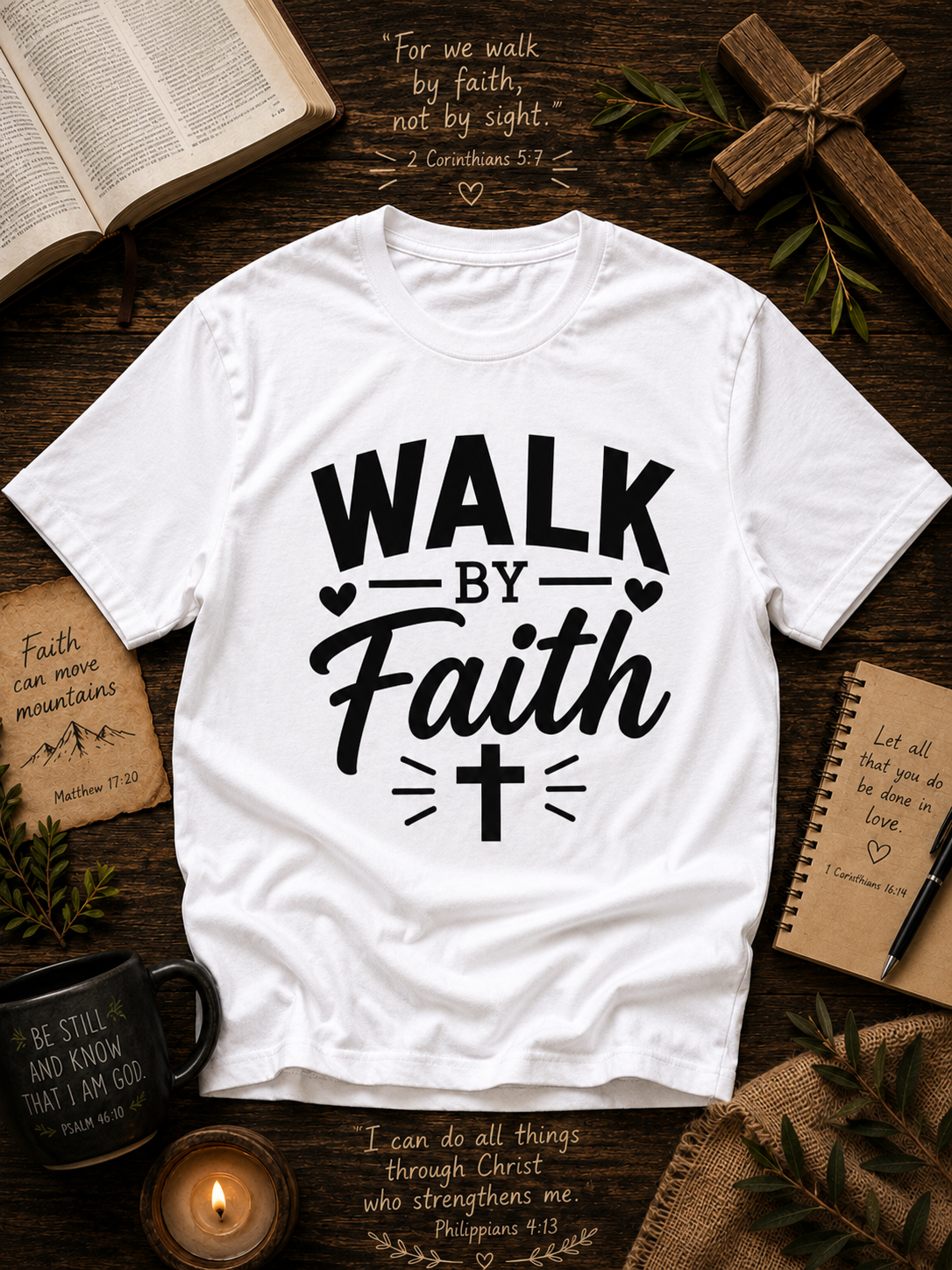 Walk by Faith Christian Inspirational Vinyl T-Shirt