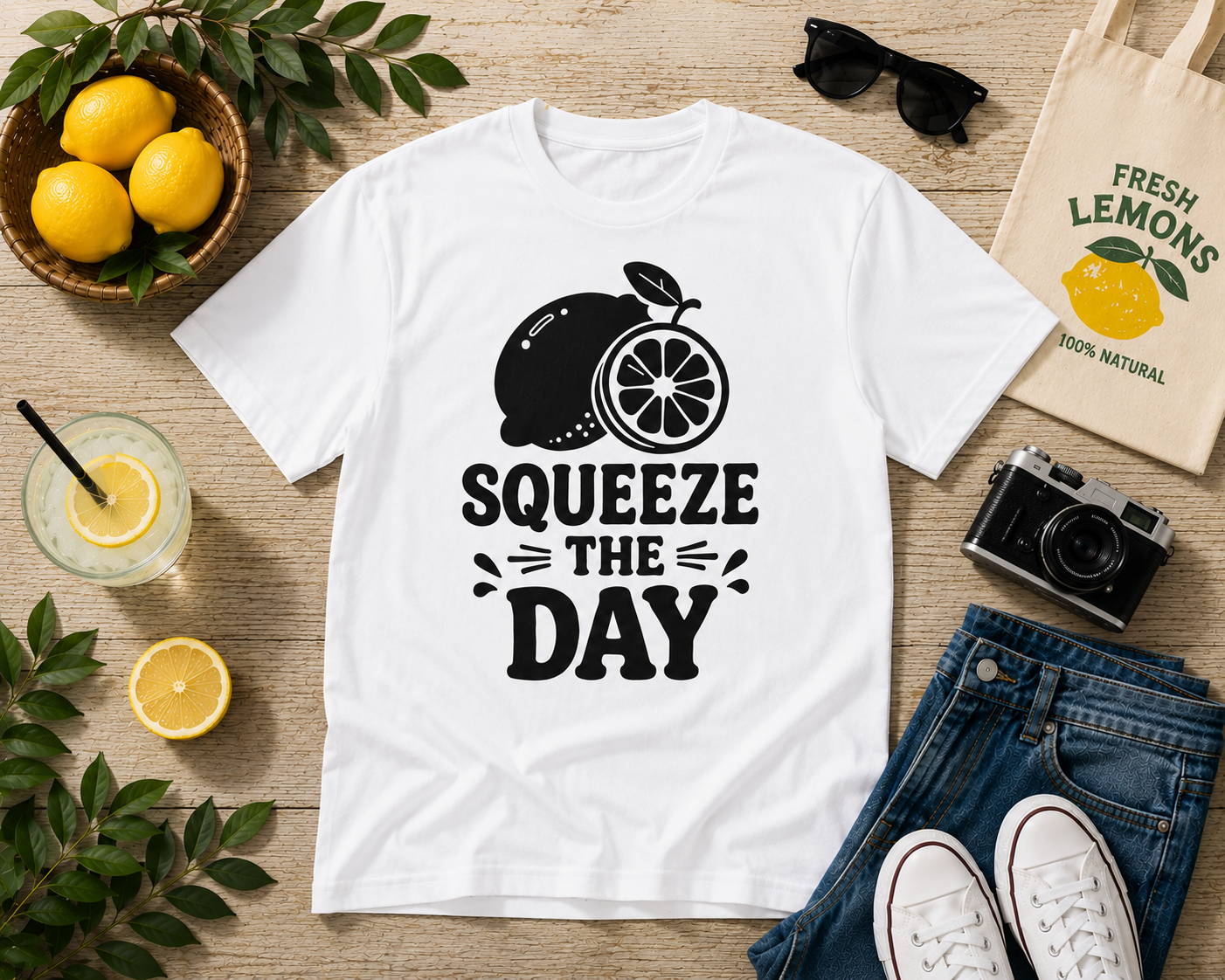 Squeeze The Day Lemon Vinyl T-Shirt | Funny Summer Citrus Tee