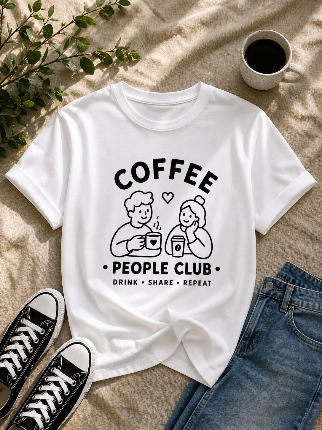 Coffee People Club Vinyl T-Shirt – Cute Coffee Lover Café Tee