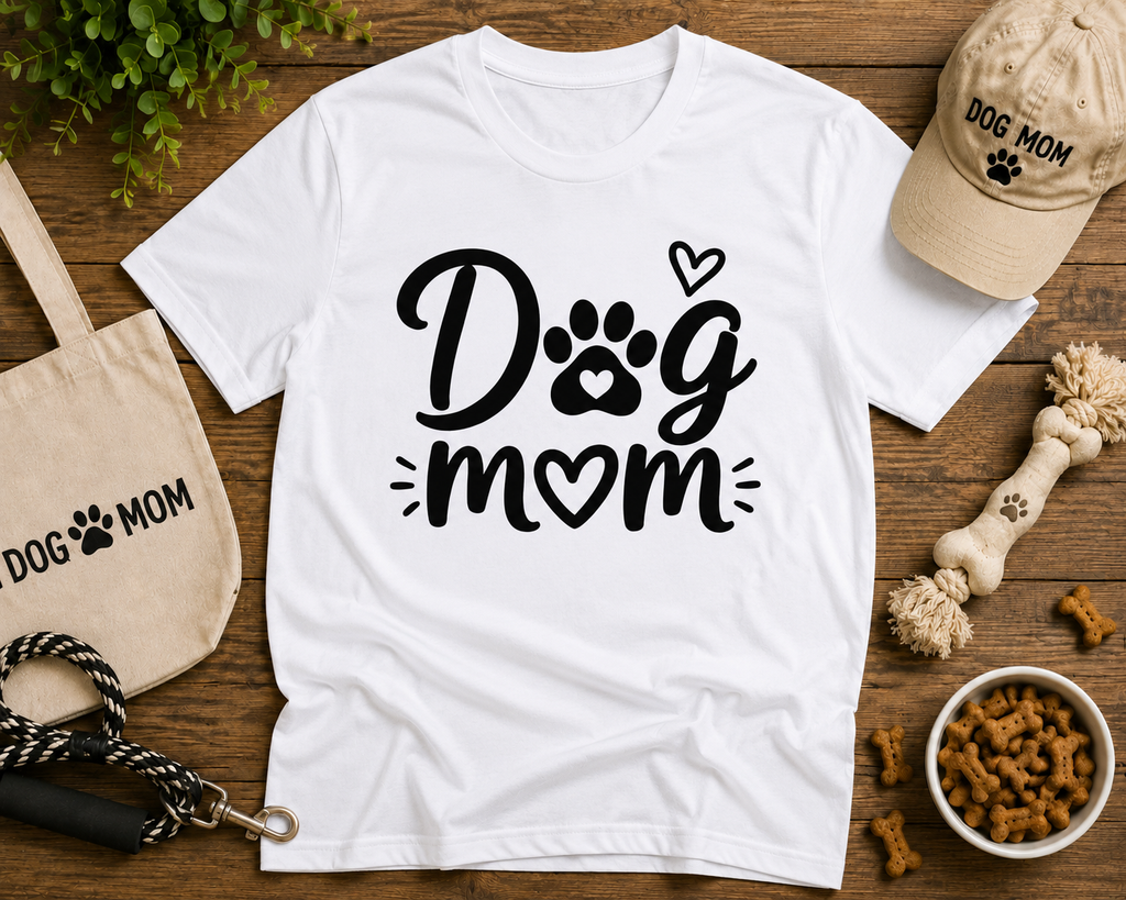 Dog Mom Vinyl T-Shirt | Cute Paw Print Dog Lover Tee | Pet Mom Gift Shirt