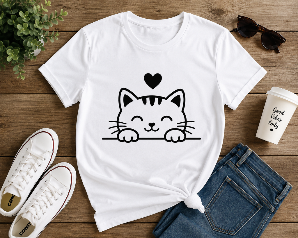 Cute Cat Lover T-Shirt | Adorable Kitty Vinyl Tee | Cat Mom Gift | Animal Lover Shirt