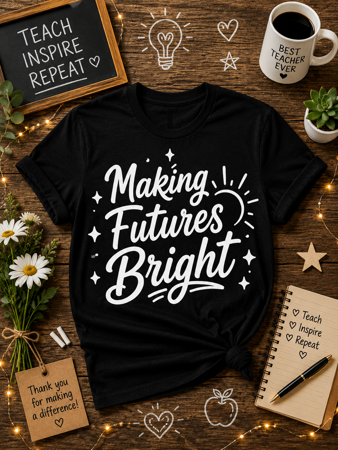 Making Futures Bright Teacher Vinyl T-Shirt | Inspirational Educator Tee