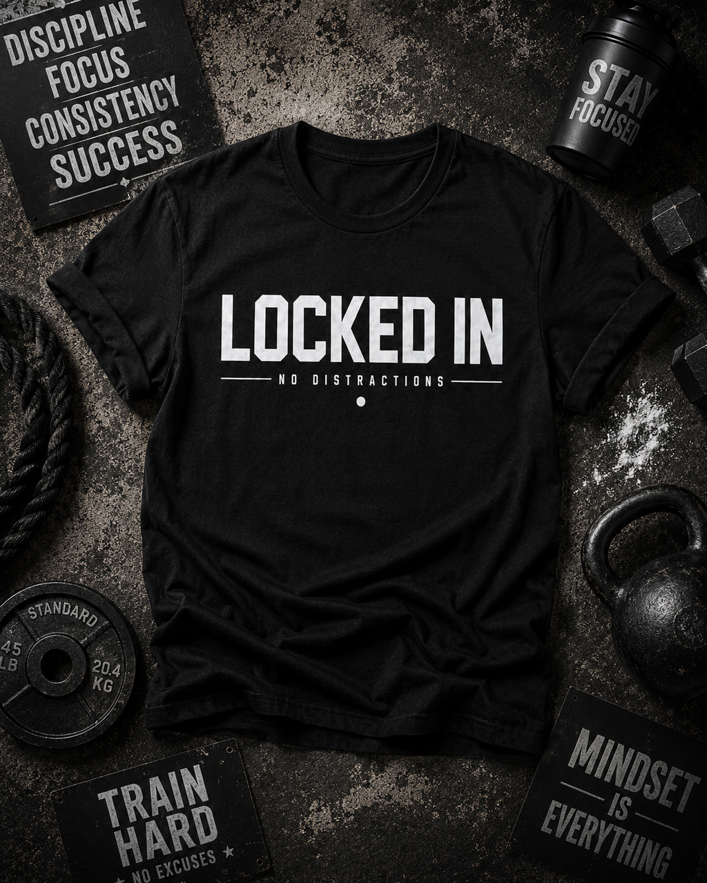Locked In No Distractions Motivational Gym T-Shirt