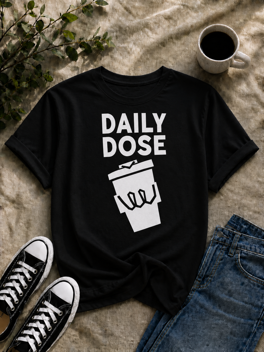 Daily Dose Coffee Vinyl T-Shirt – Minimalist Coffee Lover Streetwear Tee