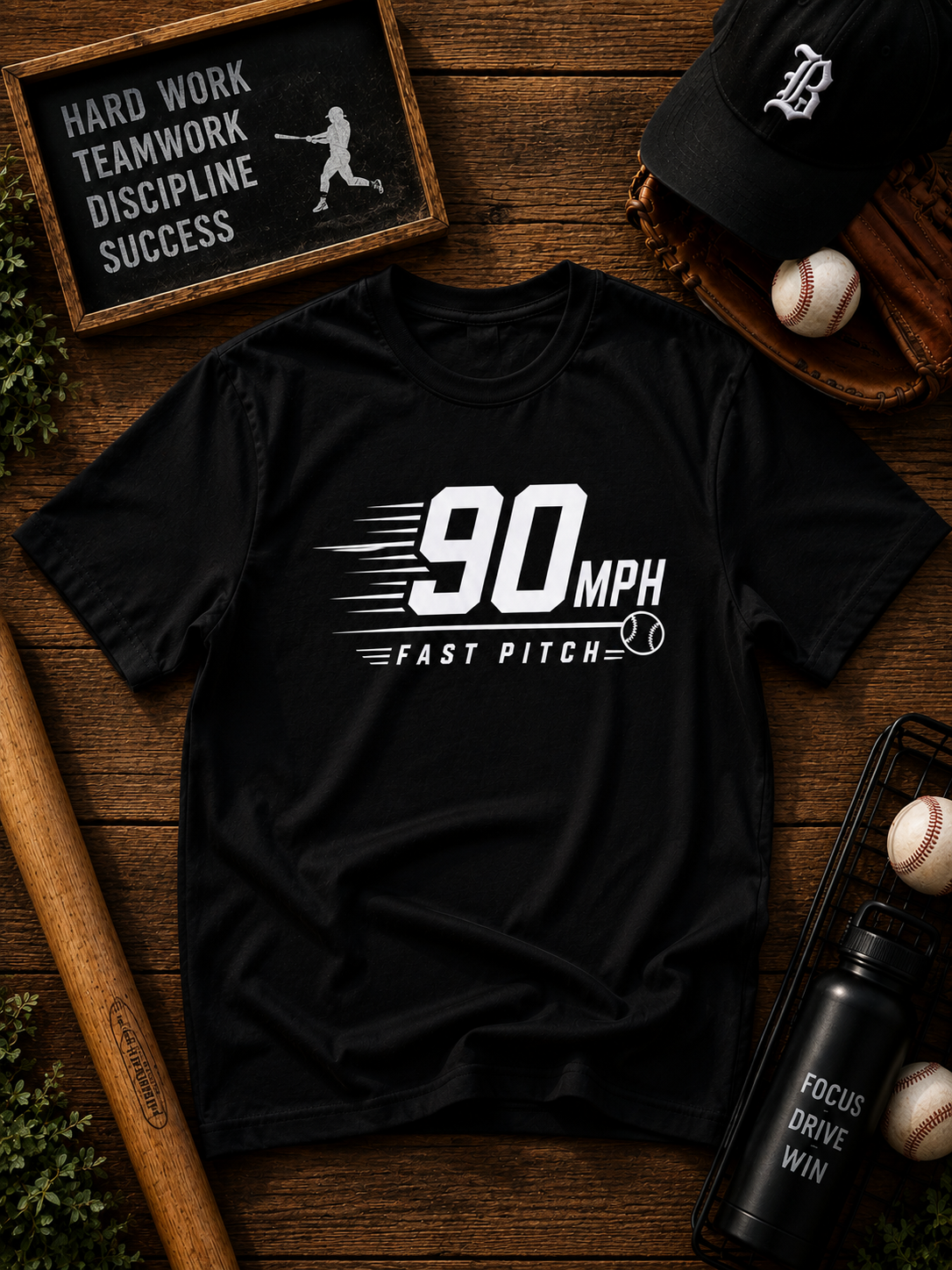 90 MPH Fast Pitch Baseball Vinyl T-Shirt