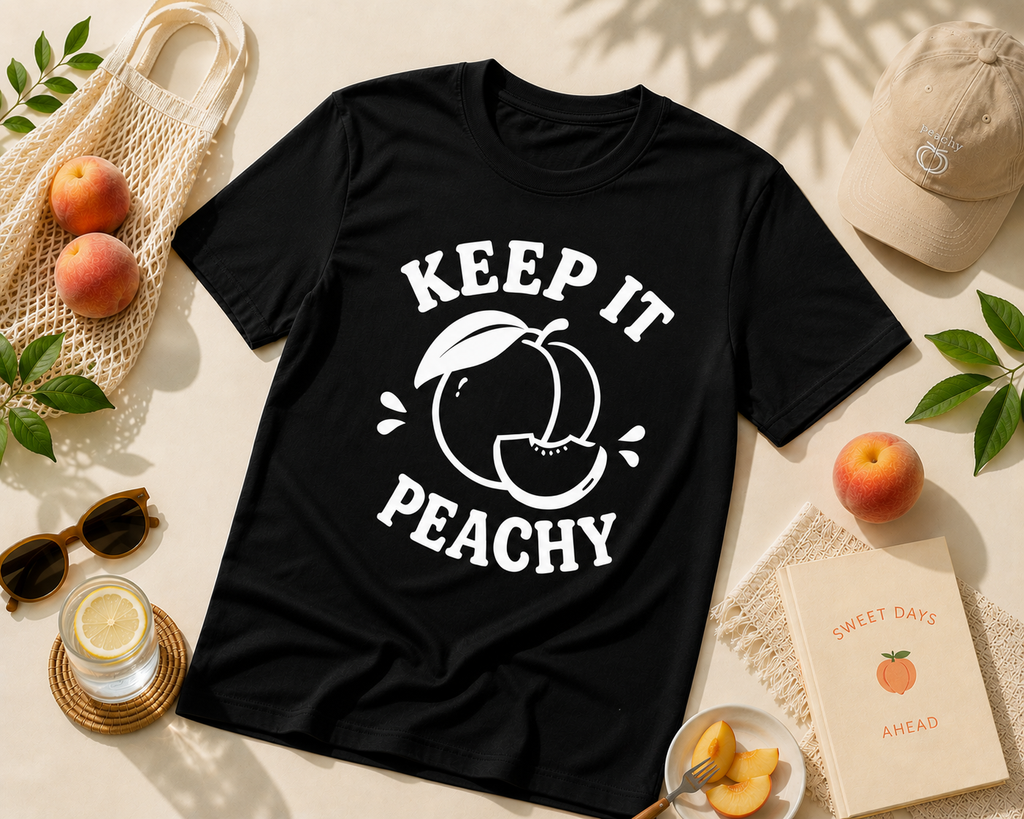 Keep It Peachy Vinyl T-Shirt | Cute Retro Peach Summer Tee