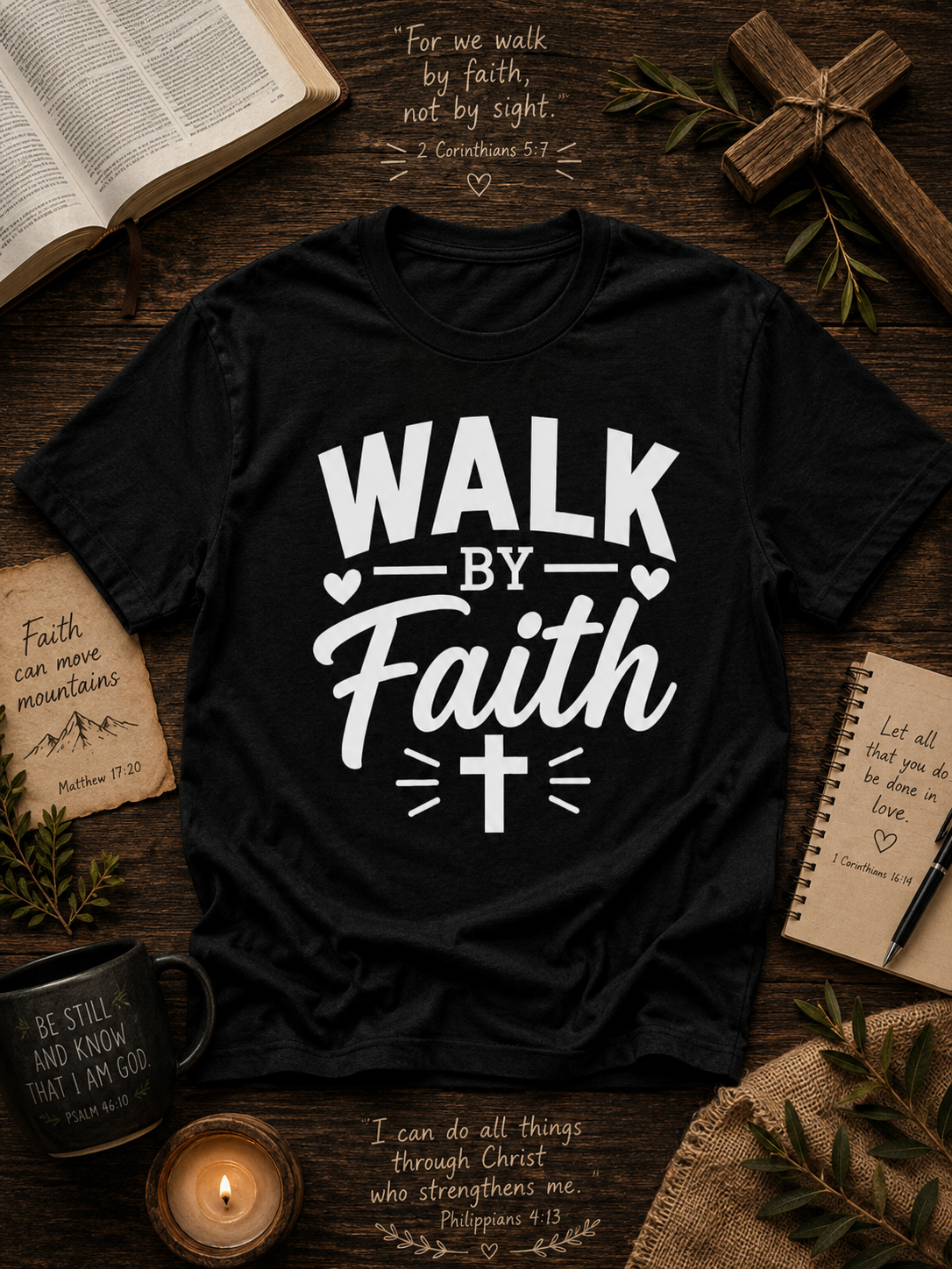 Walk by Faith Christian Inspirational Vinyl T-Shirt