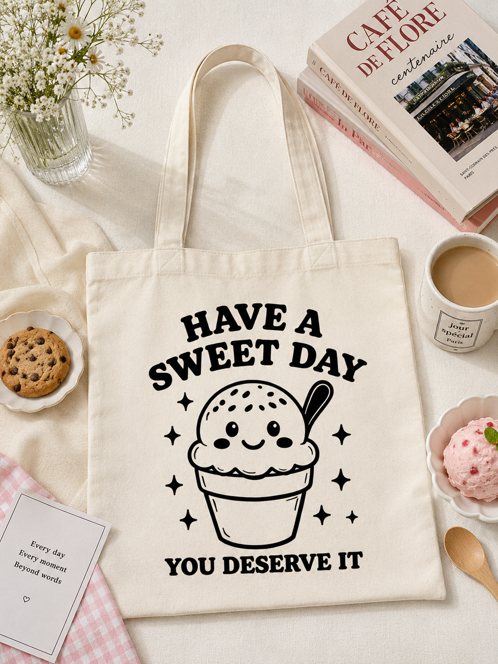 Have A Sweet Day Ice Cream Canvas Tote Bag – Cute Aesthetic Shopping Bag