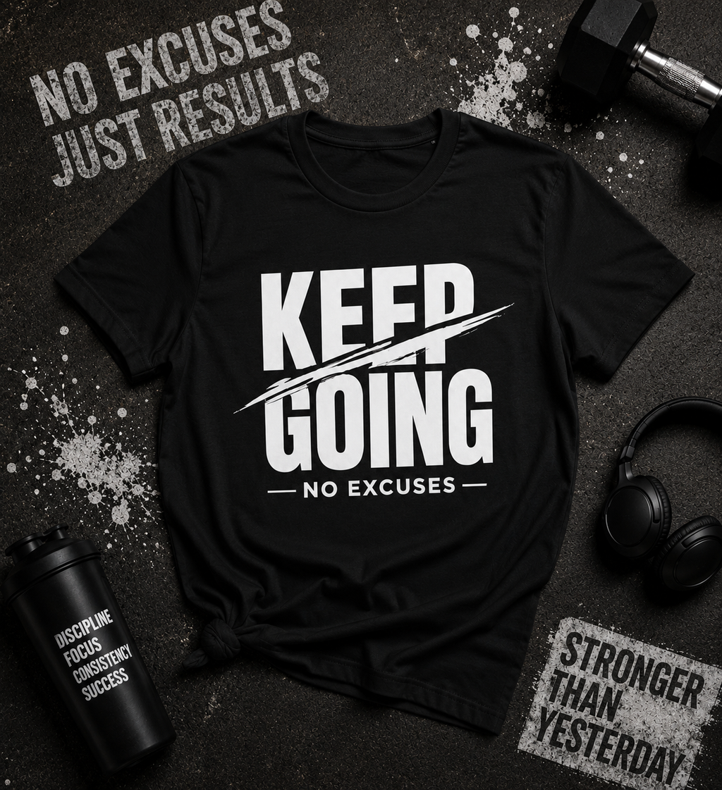Keep Going No Excuses Motivational Vinyl T-Shirt