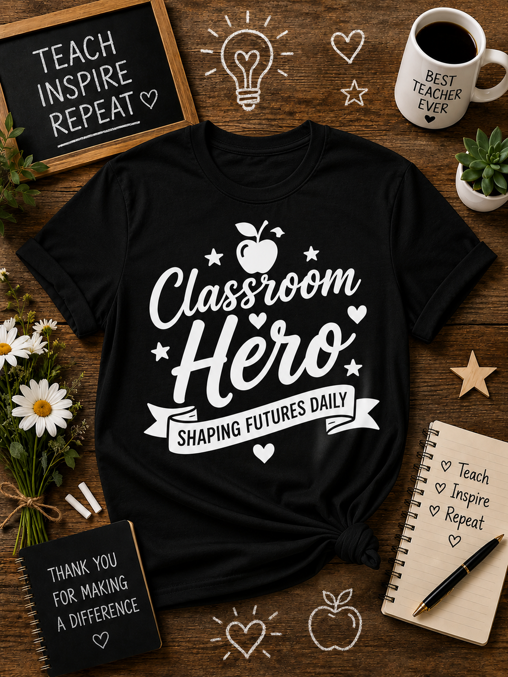 Classroom Hero Teacher Vinyl T-Shirt | Shaping Futures Daily Tee