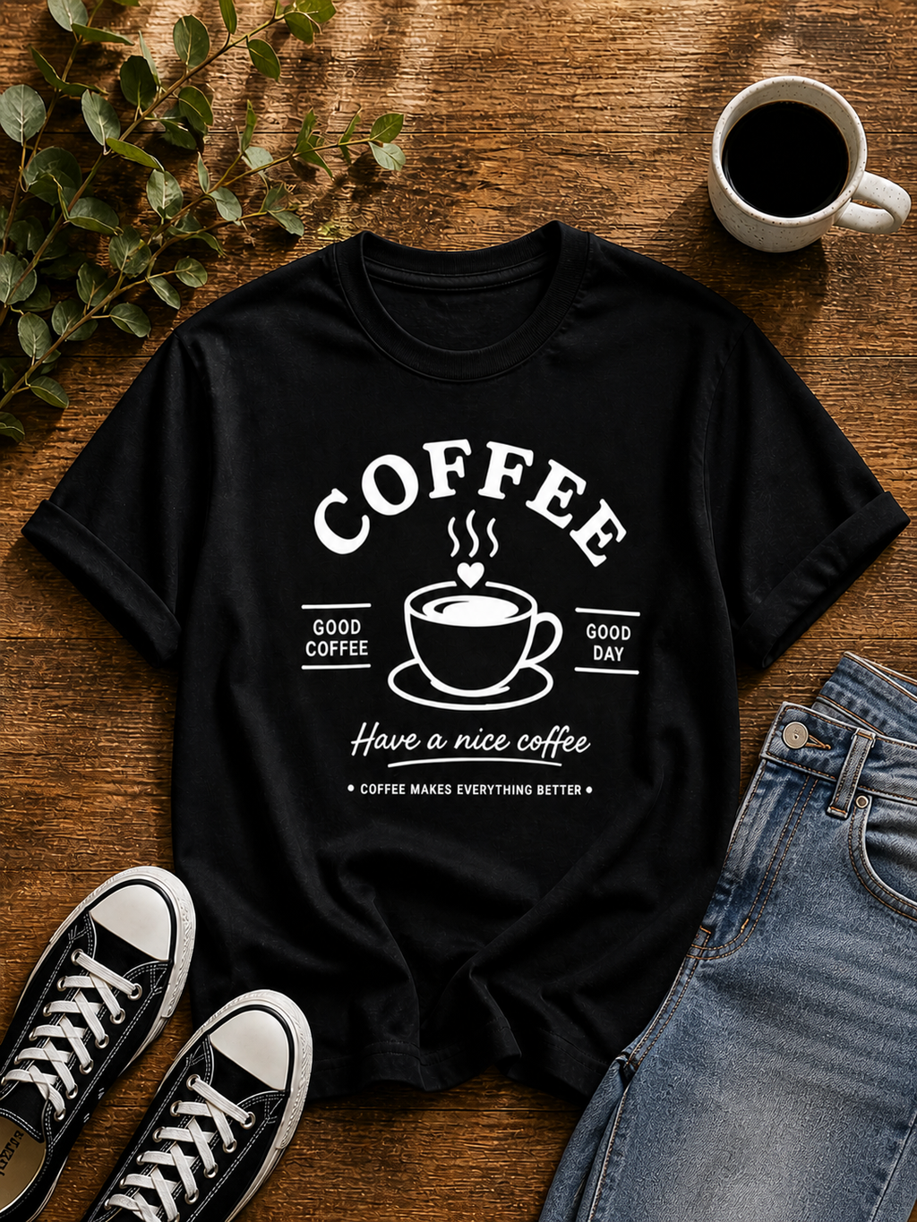 Coffee Lover Vinyl T-Shirt – Good Coffee Good Day Casual Tee