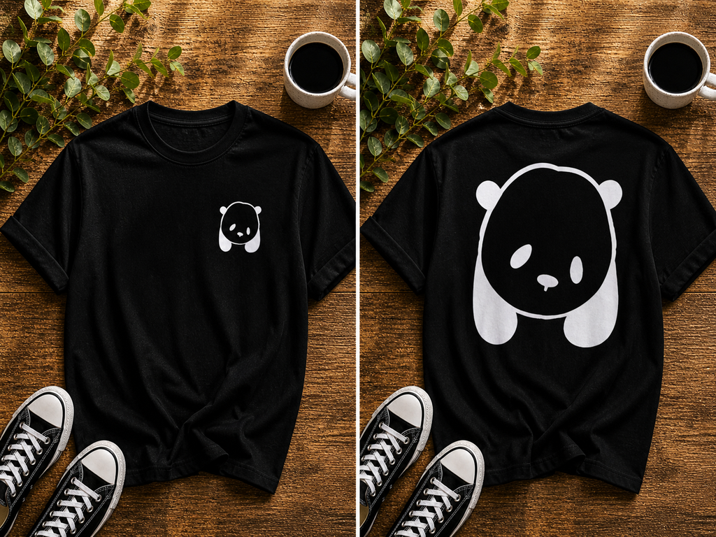 Cute Panda Front & Back Vinyl T-Shirt – Minimalist Animal Tee