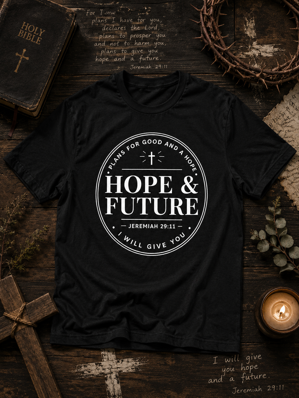 Hope & Future Christian Inspirational Bible Verse Vinyl T-Shirt
