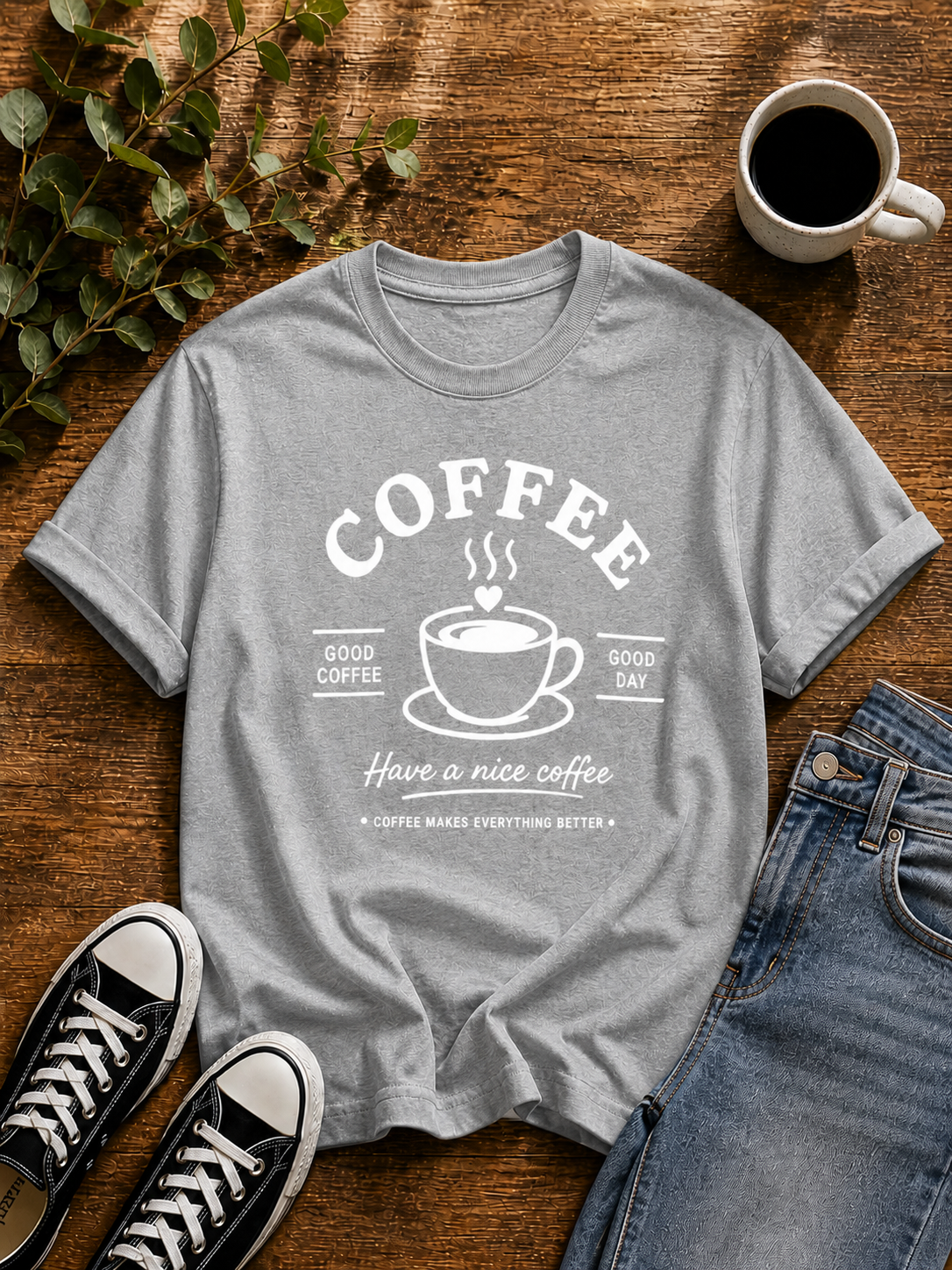 Coffee Lover Vinyl T-Shirt – Good Coffee Good Day Casual Tee