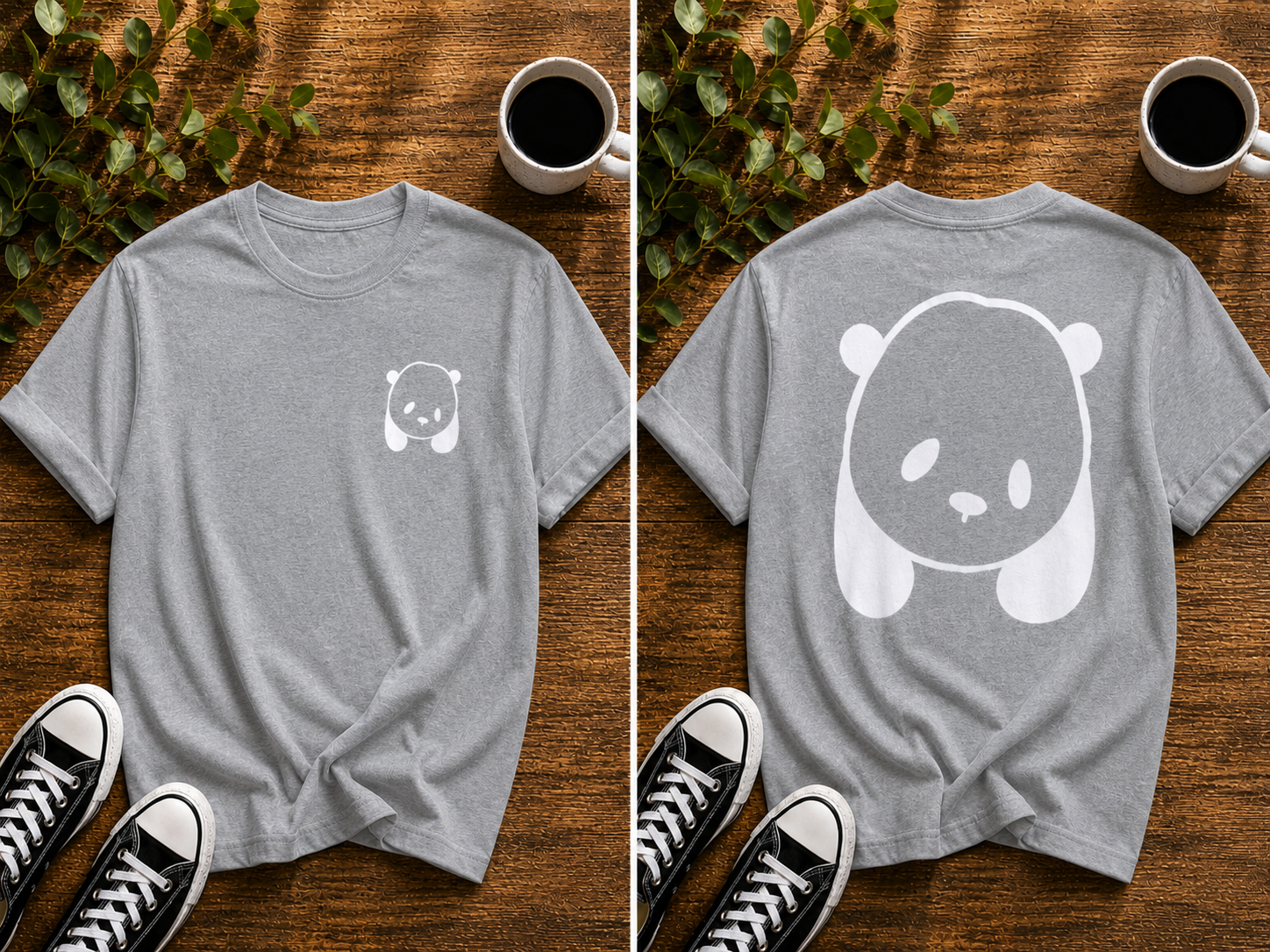 Cute Panda Front & Back Vinyl T-Shirt – Minimalist Animal Tee
