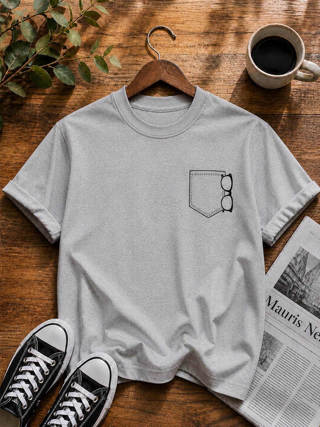 Minimalist Pocket Glasses Vinyl T-Shirt – Simple Aesthetic Tee