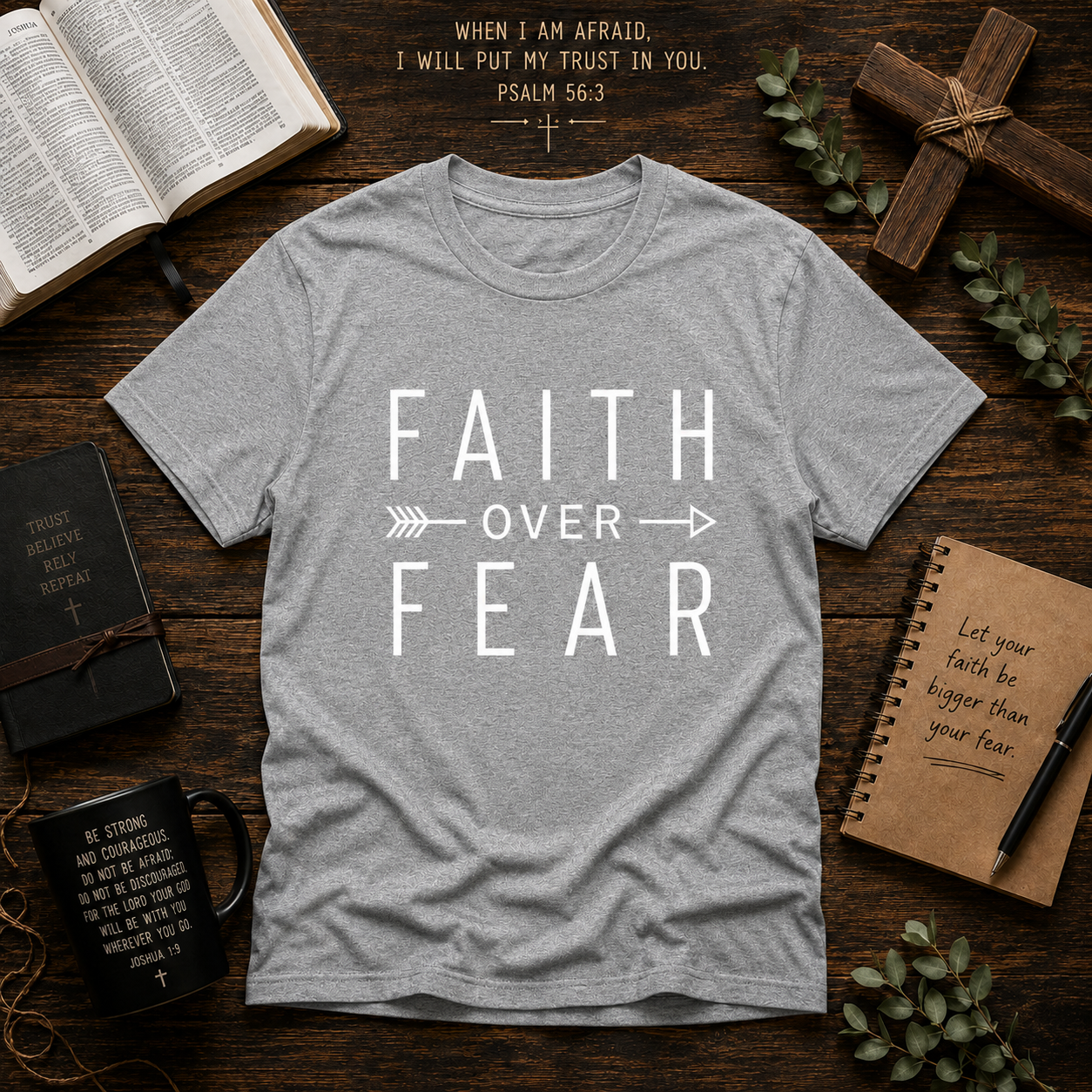 Faith Over Fear Inspirational Christian Vinyl T-Shirt