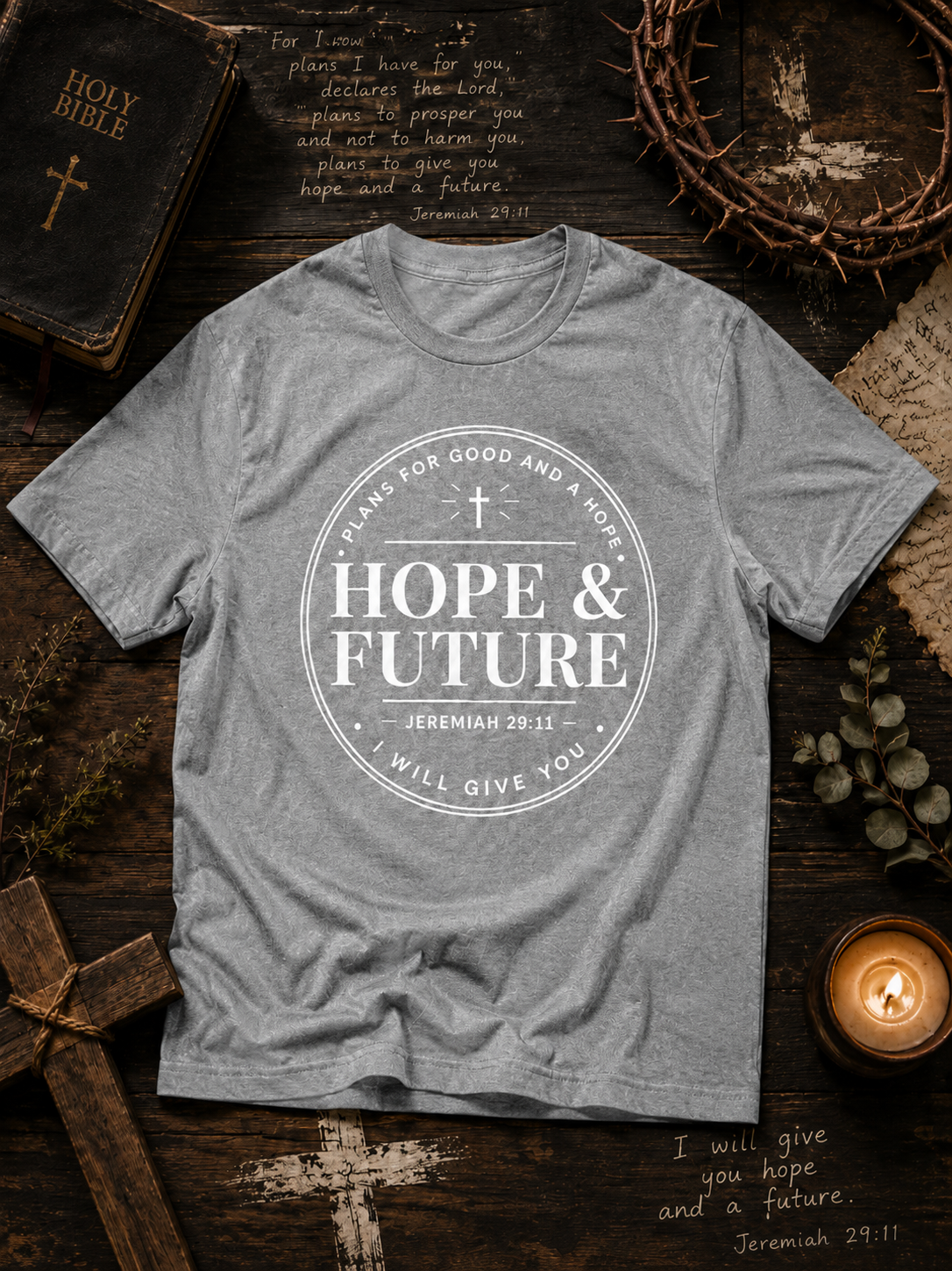 Hope & Future Christian Inspirational Bible Verse Vinyl T-Shirt