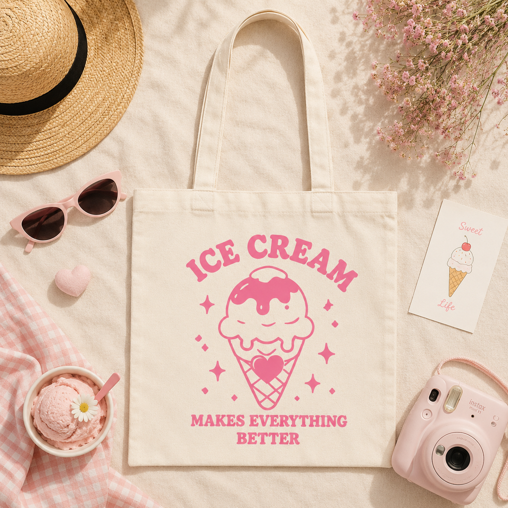 Ice Cream Makes Everything Better Tote Bag | Cute Aesthetic Canvas Bag