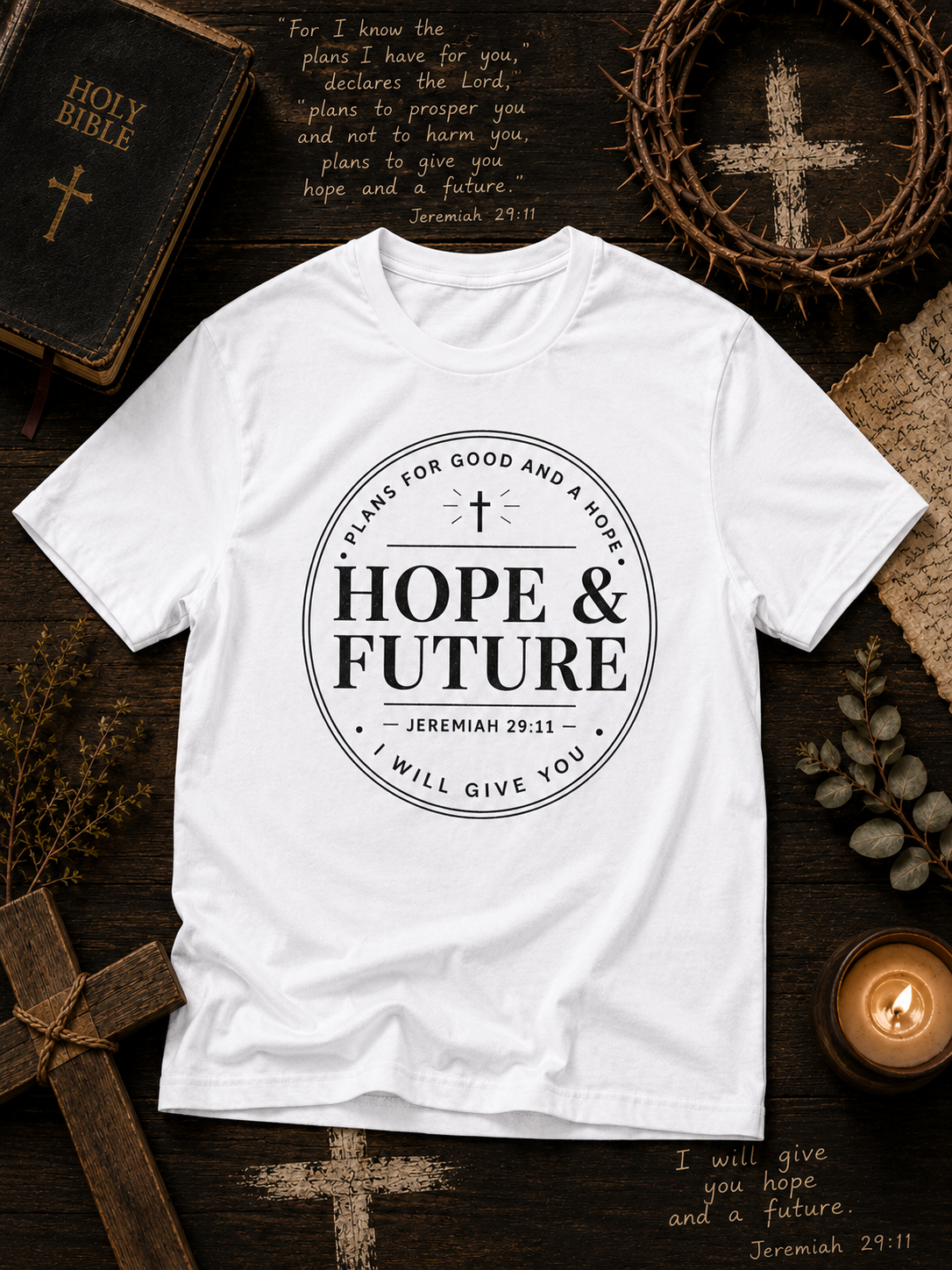 Hope & Future Christian Inspirational Bible Verse Vinyl T-Shirt