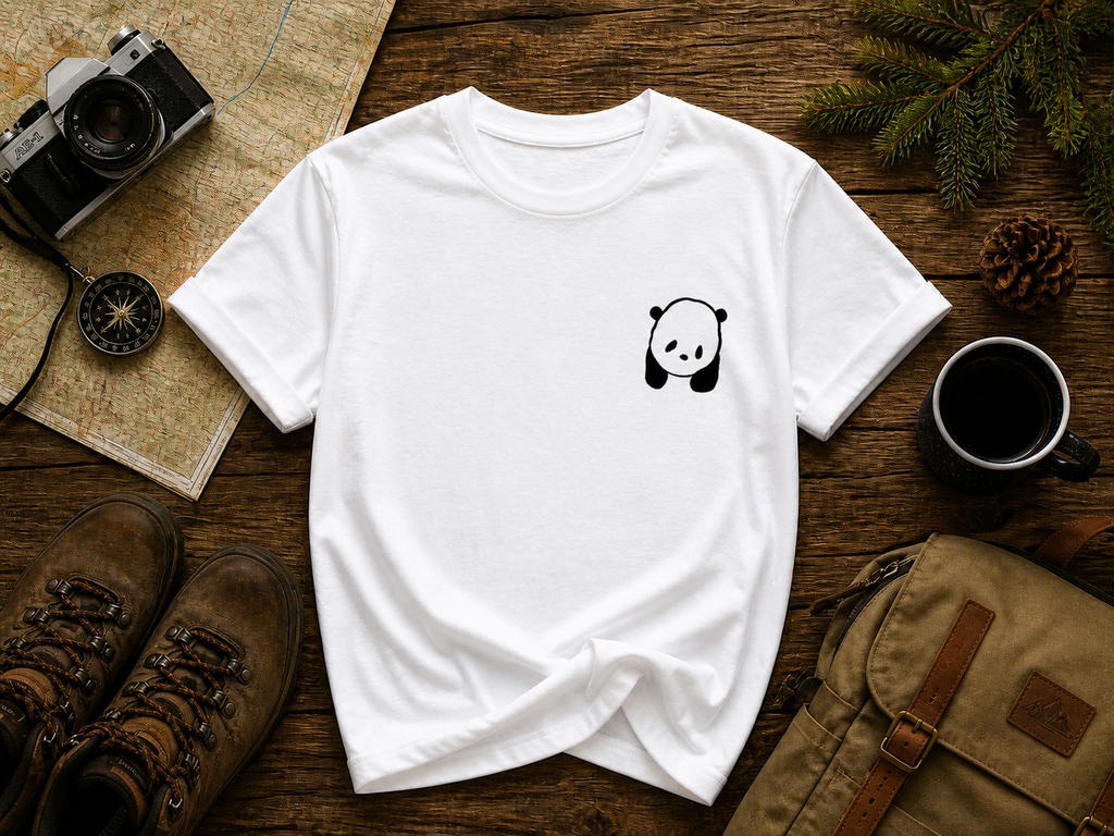 Cute Panda Front & Back Vinyl T-Shirt – Minimalist Animal Tee