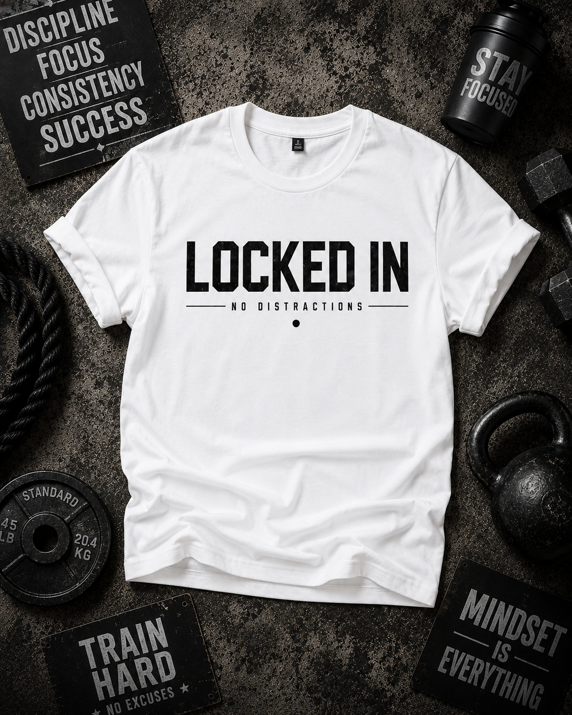Locked In No Distractions Motivational Gym T-Shirt