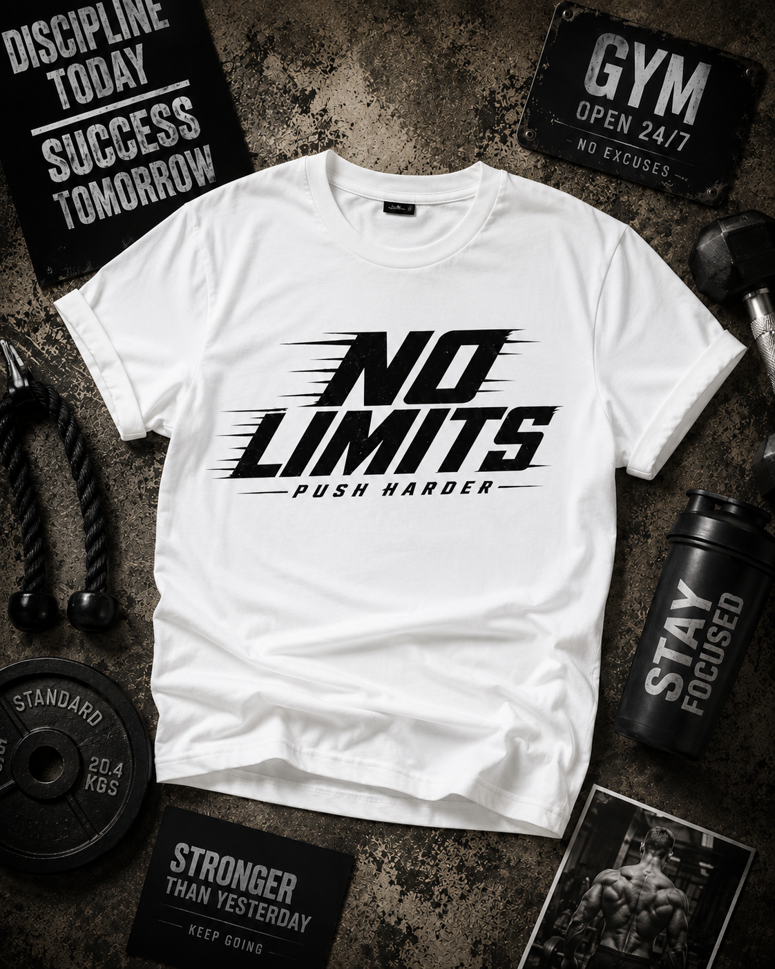 No Limits Push Harder Motivational Gym T-Shirt