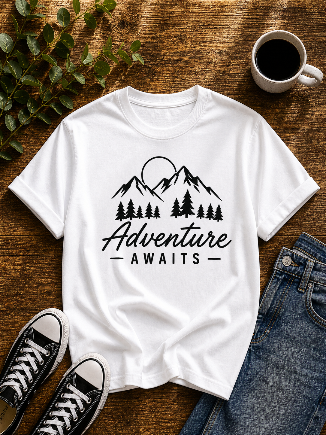 Adventure Awaits Mountain Nature Vinyl T-Shirt for Outdoor Lovers