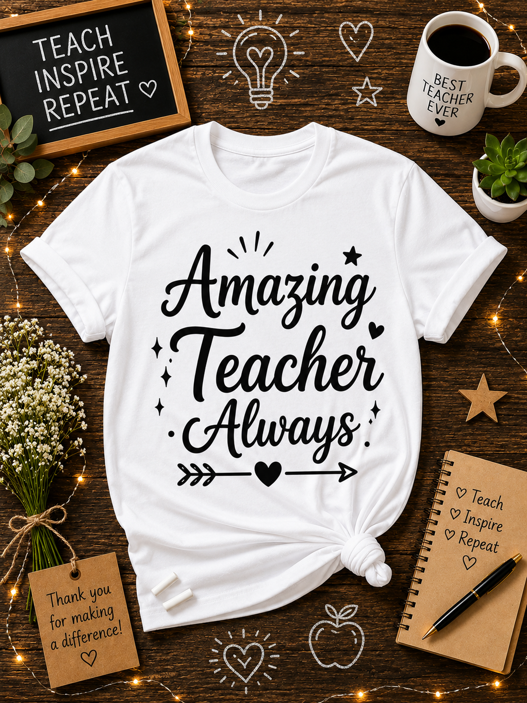 Amazing Teacher Always Vinyl T-Shirt | Cute Teacher Appreciation Tee