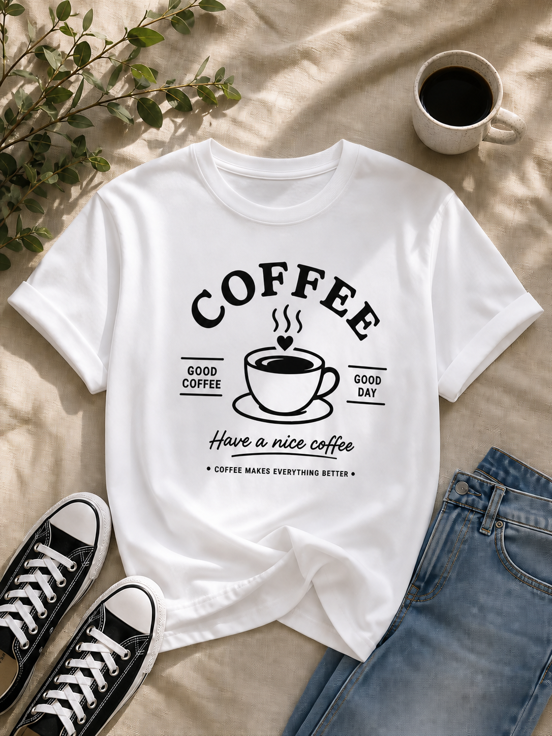 Coffee Lover Vinyl T-Shirt – Good Coffee Good Day Casual Tee