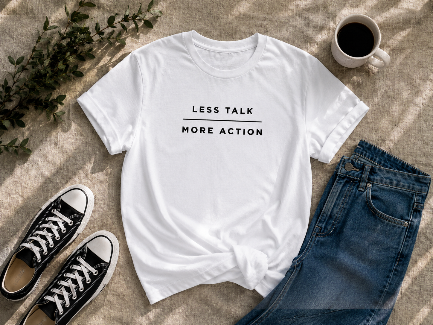 Less Talk More Action Motivational Minimalist Vinyl T-Shirt