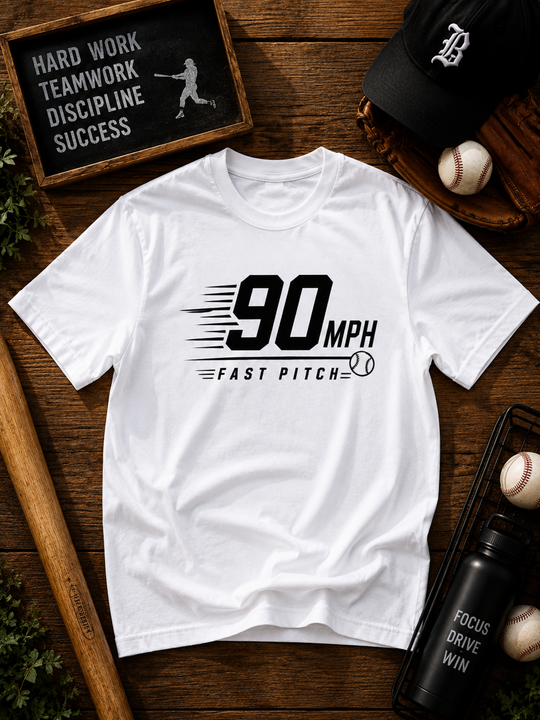 90 MPH Fast Pitch Baseball Vinyl T-Shirt