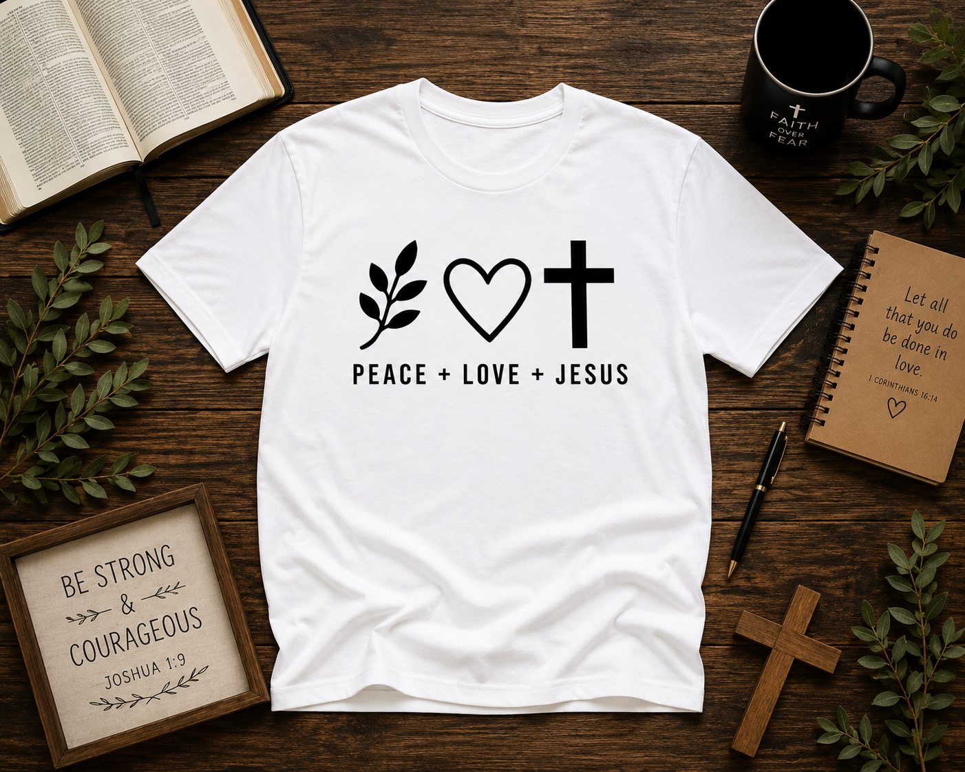 Peace Love Jesus Christian Faith Vinyl T-Shirt