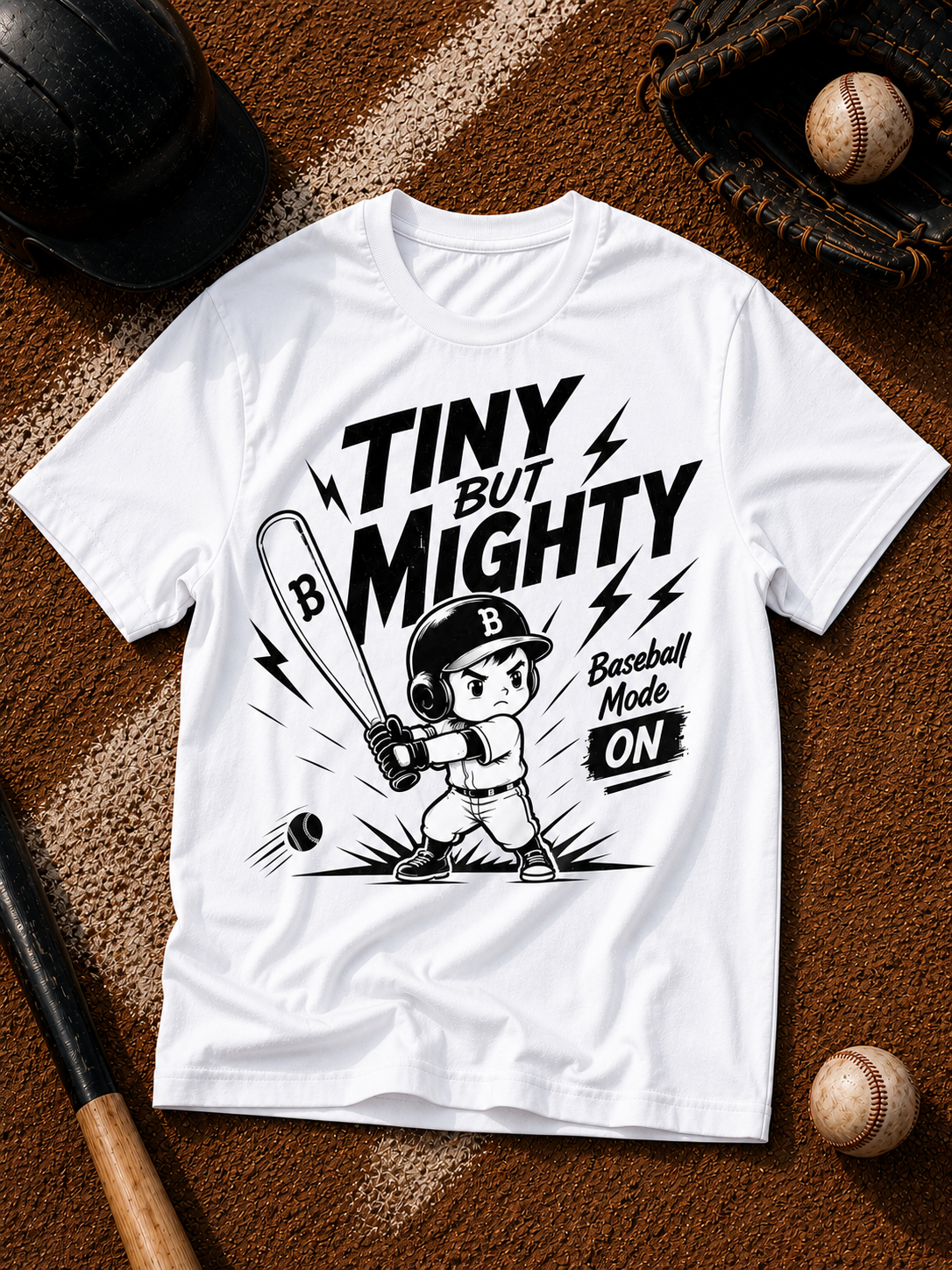 Tiny But Mighty Kids Baseball Vinyl T-Shirt